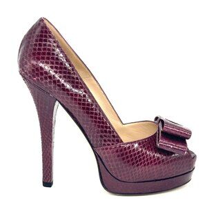 FENDI Deco Snakeskin Double Platform Bow Belle Open Toe Pumps Heels Shoes